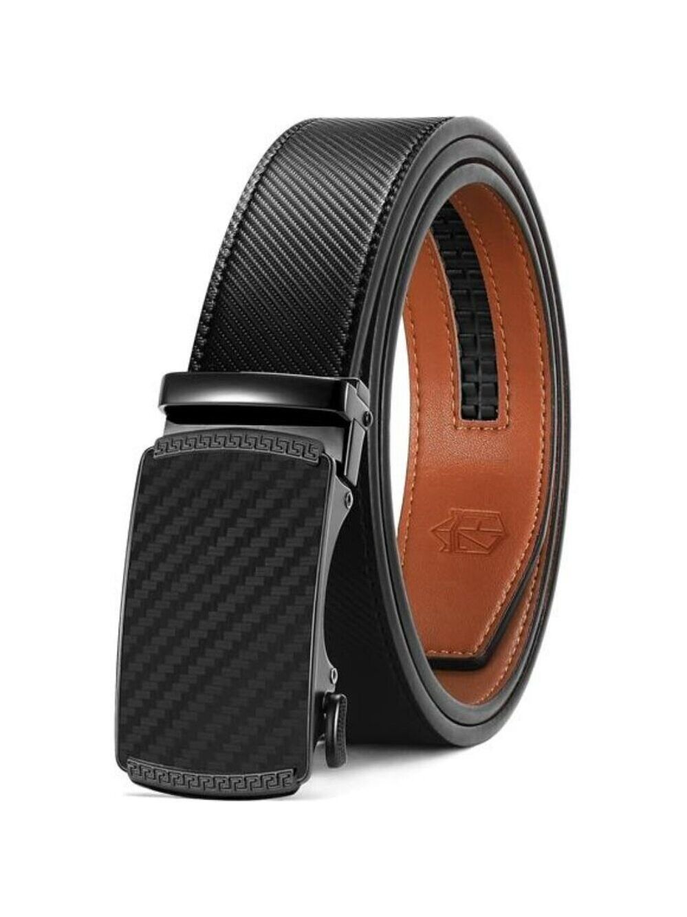 Mens ratchet leather belt adjustable slide dress belt black brown work casual